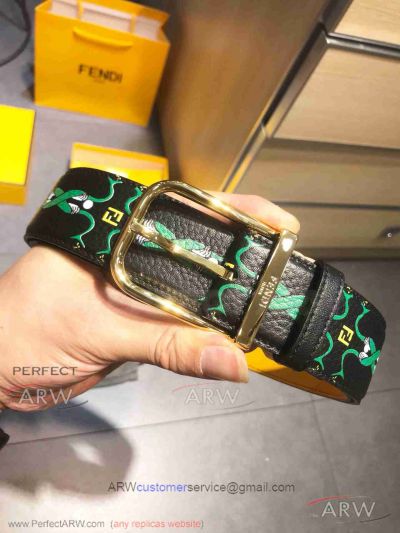 AAA Fake Fendi Tattoo Leather Belt - Yellow Gold Buckle